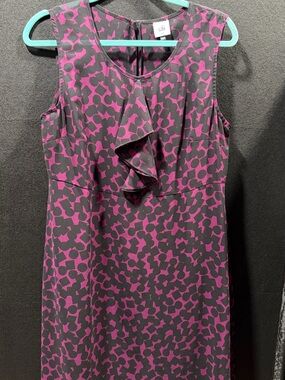 CAbi Sleeveless Ruffle-Front Midi Dress in Purple & Black